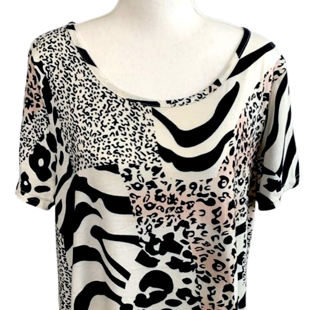 Summer Dresses for Women Casual Tshirt Short Sleeve Animal Print Dress in Black,